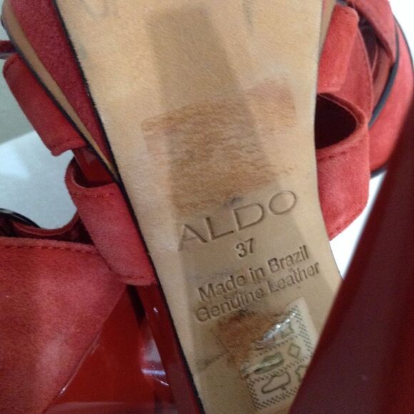 Aldo Red Suede Chunky Heel Platform Strappy Ankle Closure Sandal Size 37 - Picture 7 of 8